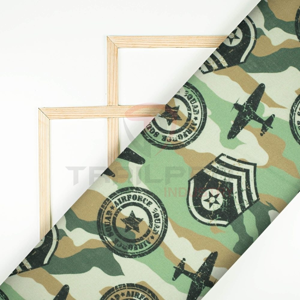 Army Green And Black Camouflage Digital Print Linen Textured Fabric