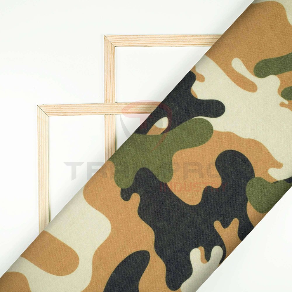 Black And Pecan Brown Camouflage Digital Print Linen Textured Fabric