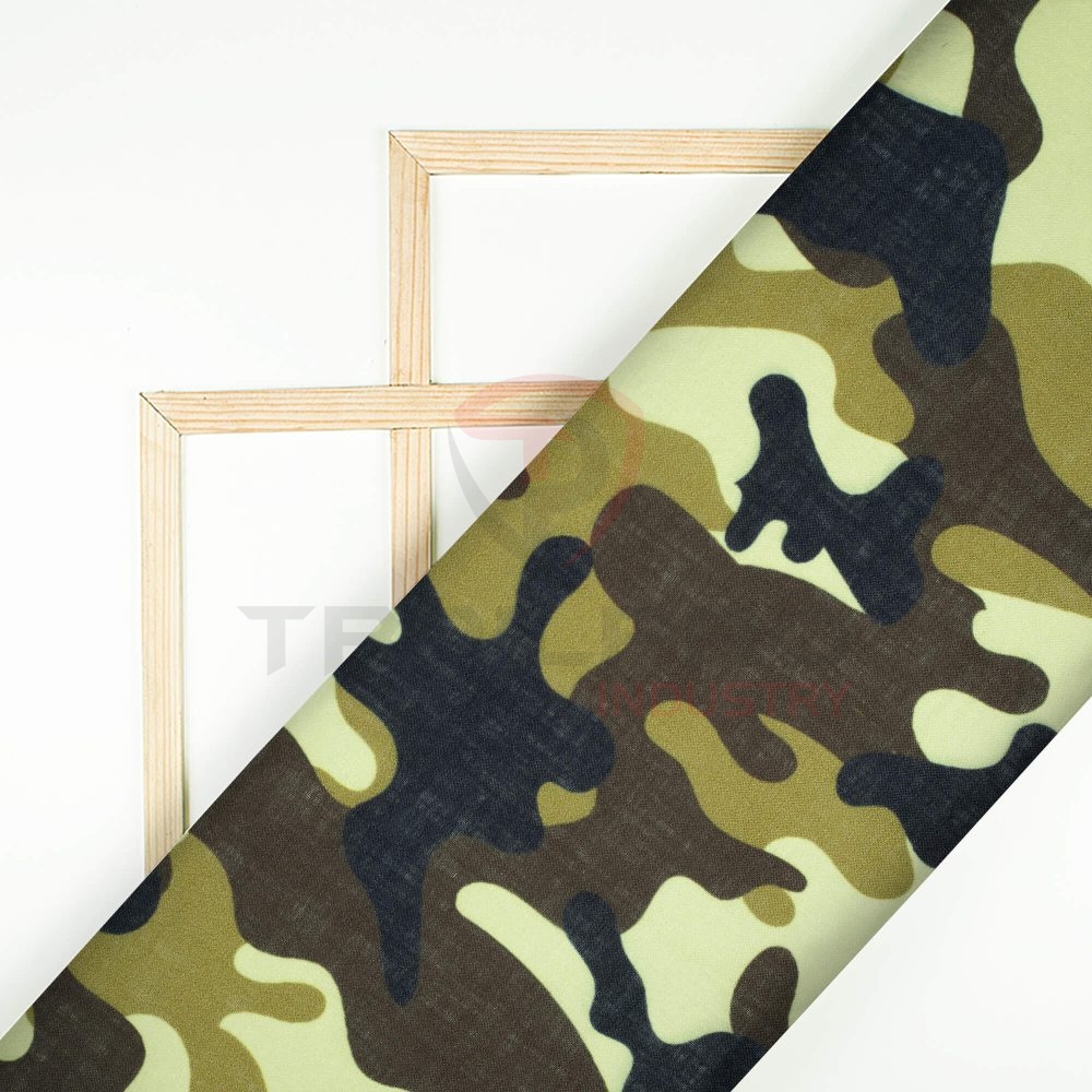 Brown And Cream Camouflage Digital Print Linen Textured Fabric
