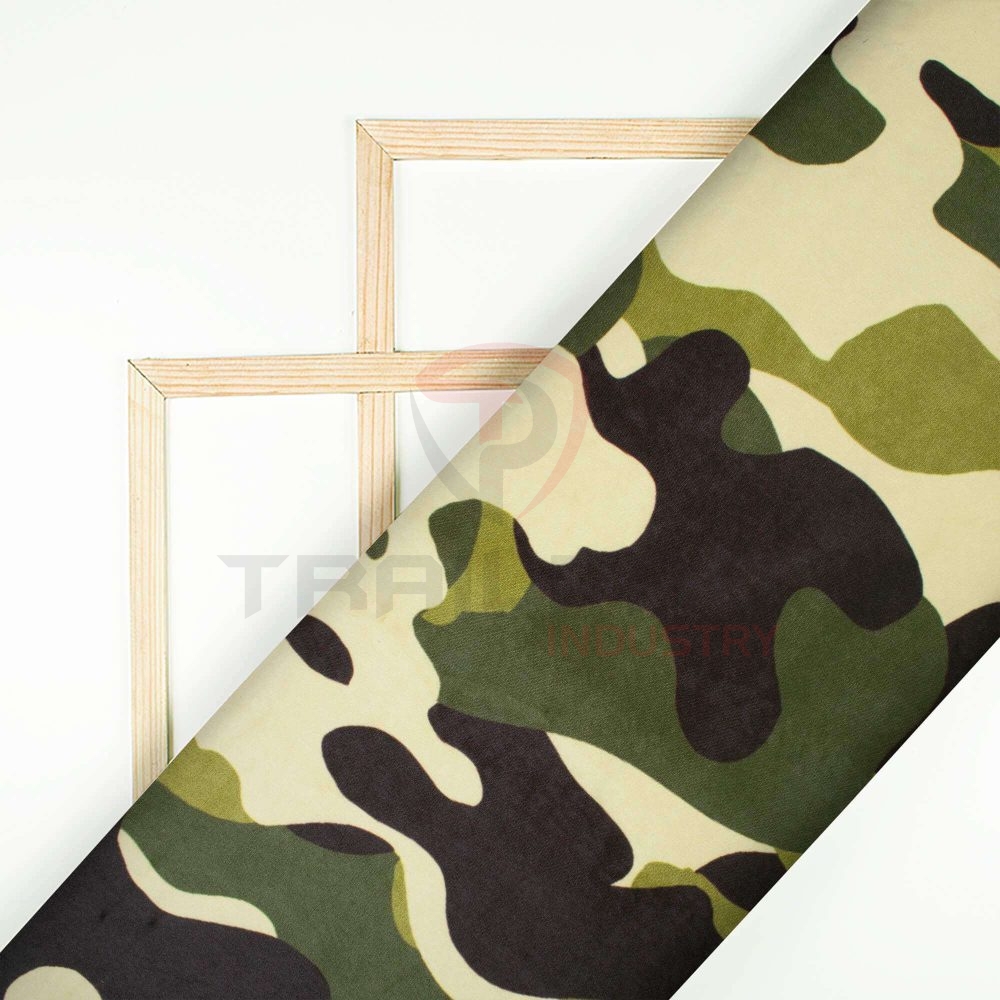 Army Green And Black Camouflage Digital Print Ultra Premium Butter Crepe Fabric