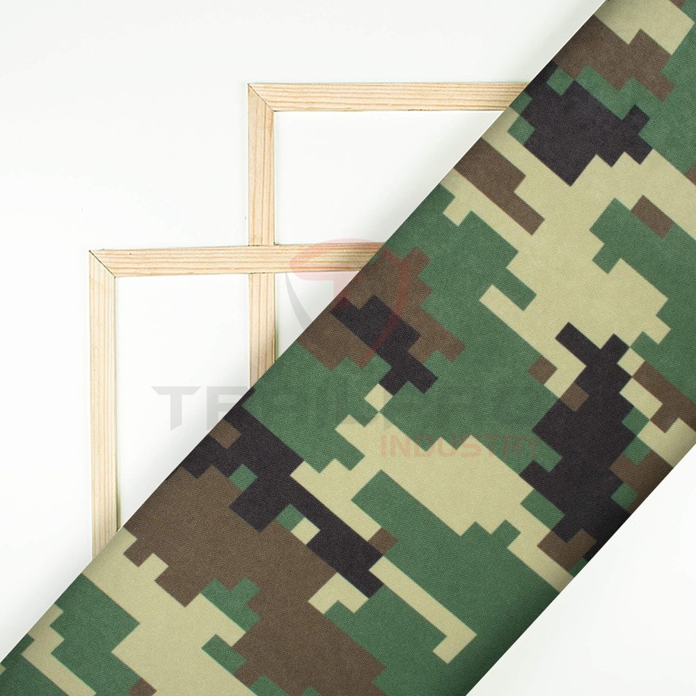 Hunter Green And Black Camouflage Digital Print Ultra Premium Butter Crepe Fabric